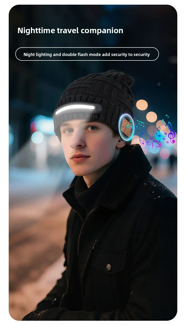 Bluetooth LED Beanie Hat Wireless Music Calls Headlamp Knitted Warm Winter Outdoor Night Sports for Men Women Adults
