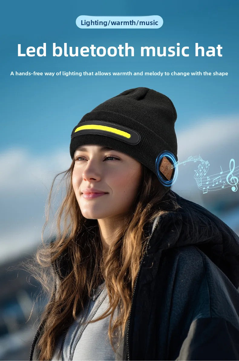 Bluetooth LED Beanie Hat Wireless Music Calls Headlamp Knitted Warm Winter Outdoor Night Sports for Men Women Adults