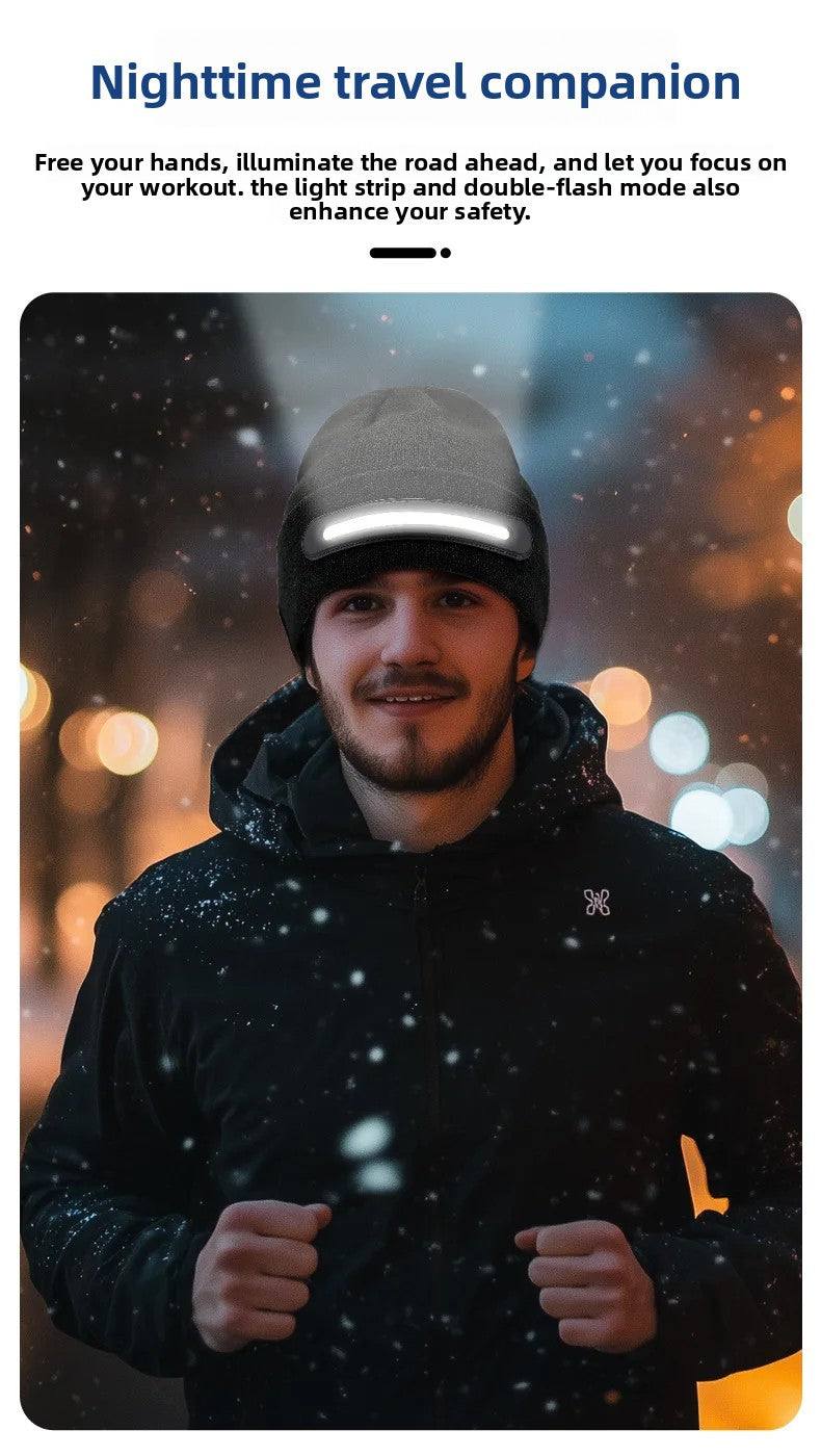 Bluetooth LED Beanie Hat Wireless Music Calls Headlamp Knitted Warm Winter Outdoor Night Sports for Men Women Adults