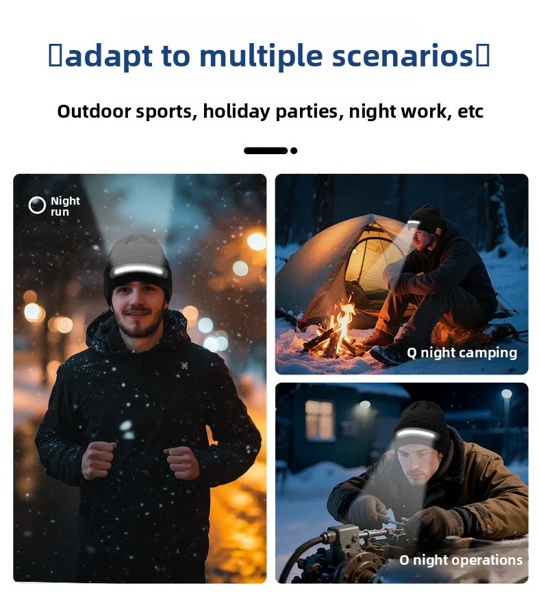 Bluetooth LED Beanie Hat Wireless Music Calls Headlamp Knitted Warm Winter Outdoor Night Sports for Men Women Adults