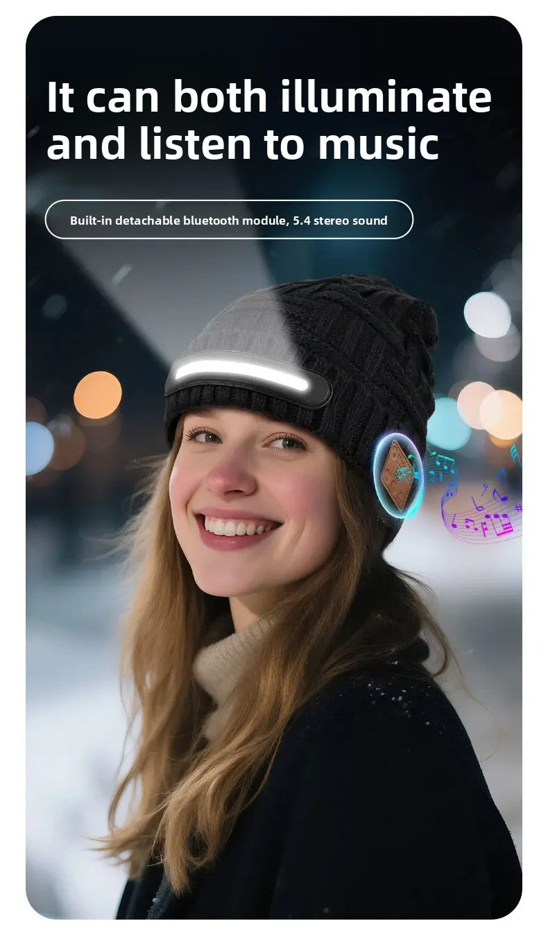 Bluetooth LED Beanie Hat Wireless Music Calls Headlamp Knitted Warm Winter Outdoor Night Sports for Men Women Adults
