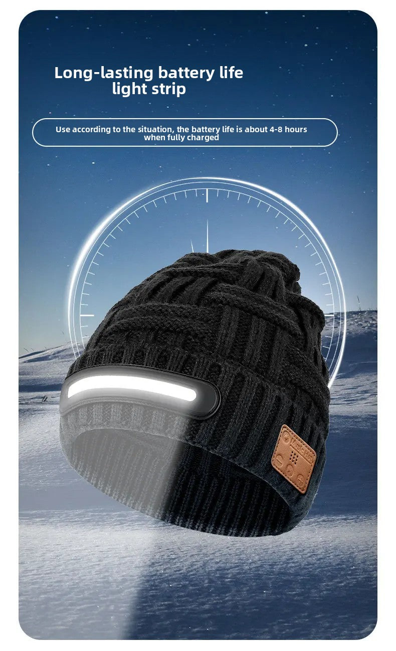 Bluetooth LED Beanie Hat Wireless Music Calls Headlamp Knitted Warm Winter Outdoor Night Sports for Men Women Adults