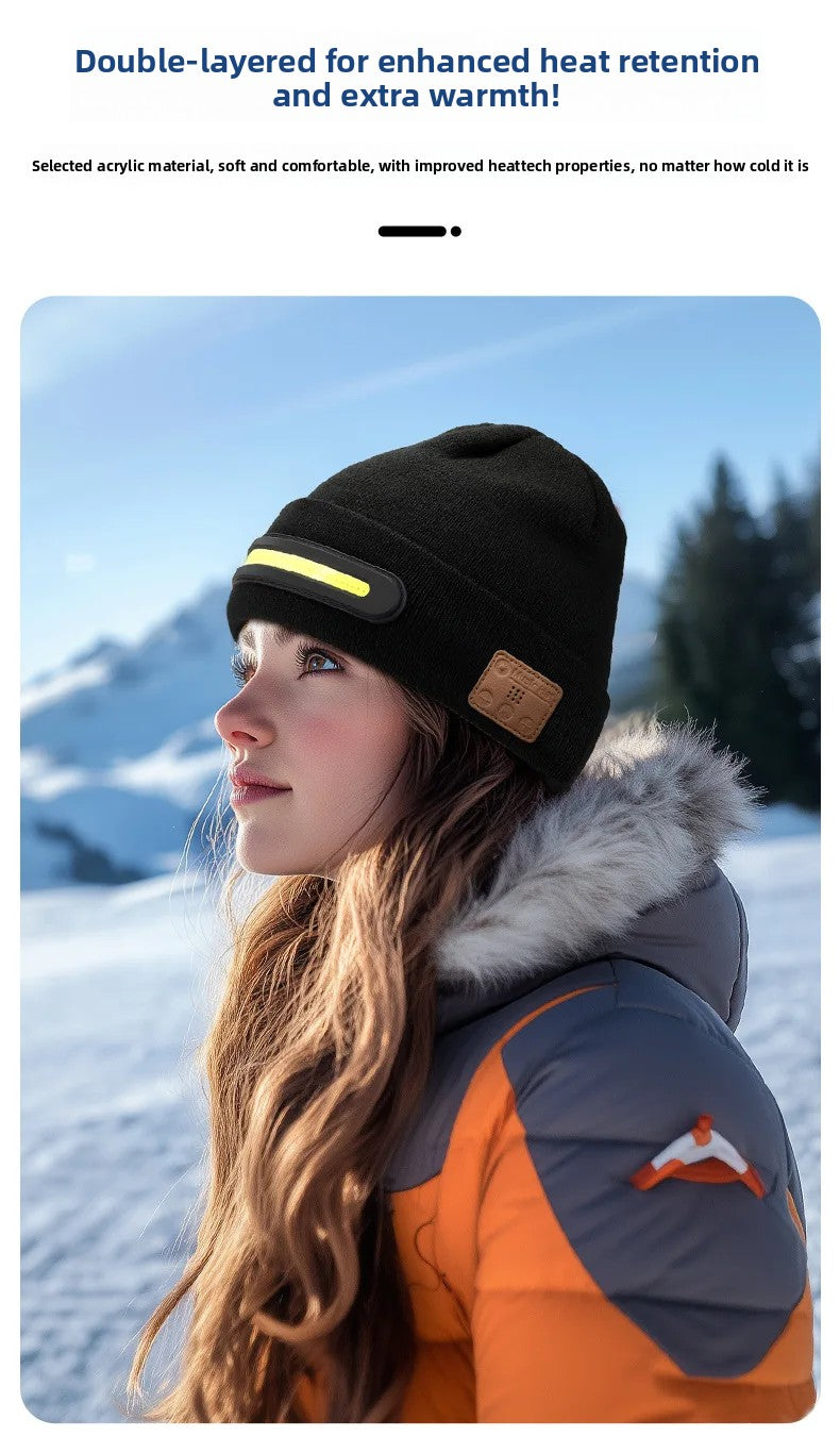 Bluetooth LED Beanie Hat Wireless Music Calls Headlamp Knitted Warm Winter Outdoor Night Sports for Men Women Adults