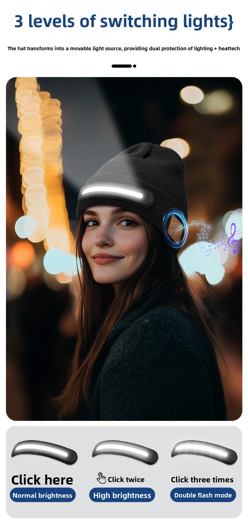 Bluetooth LED Beanie Hat Wireless Music Calls Headlamp Knitted Warm Winter Outdoor Night Sports for Men Women Adults