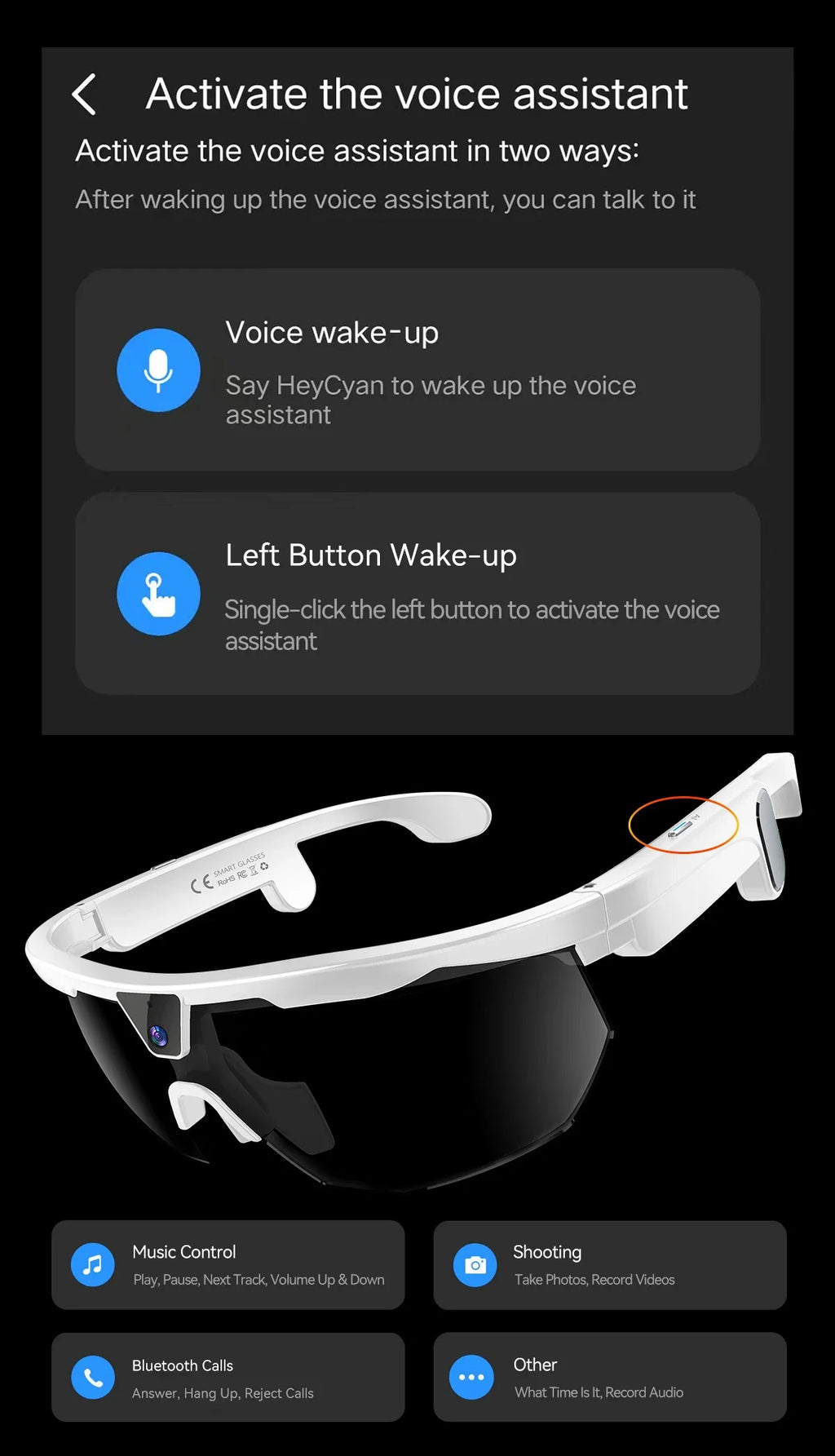 2026 AI Smart Glasses 800W Camera Anti-shake Cycling Video&Photo Al Voice Wake-Up IP66 Dust Water Sweat Resistant Smart Glasses