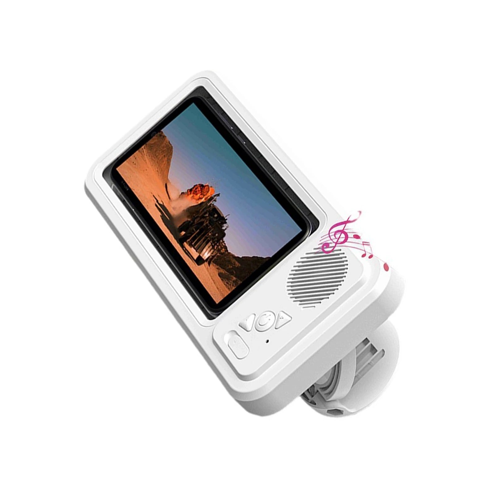 Shower Phone Holder with Bluetooth Speaker IPX4 Waterproof Anti-Fog Touch Screen Wall Mount Phone Holder for Shower Bathroom 
﻿