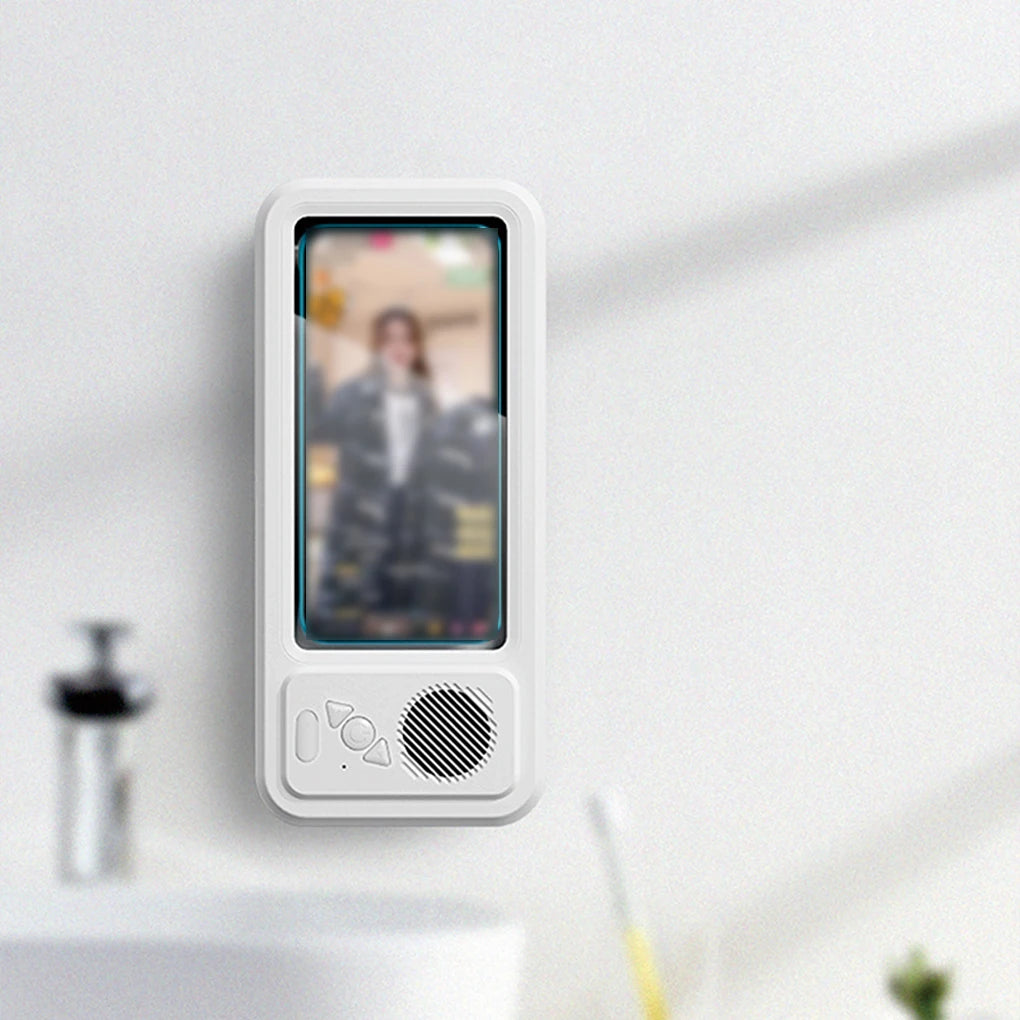 Shower Phone Holder with Bluetooth Speaker IPX4 Waterproof Anti-Fog Touch Screen Wall Mount Phone Holder for Shower Bathroom 
﻿