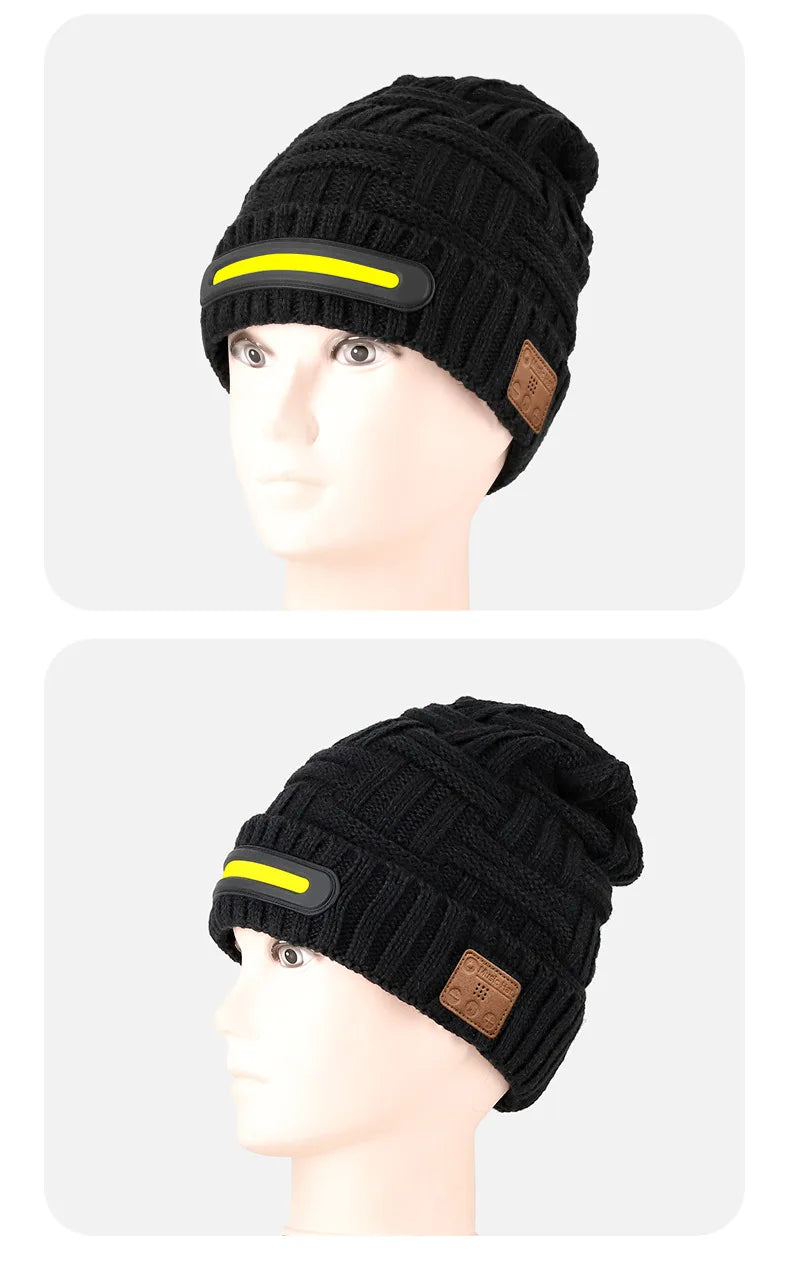 Bluetooth LED Beanie Hat Wireless Music Calls Headlamp Knitted Warm Winter Outdoor Night Sports for Men Women Adults