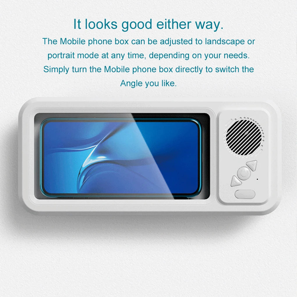 Shower Phone Holder with Bluetooth Speaker IPX4 Waterproof Anti-Fog Touch Screen Wall Mount Phone Holder for Shower Bathroom 
﻿