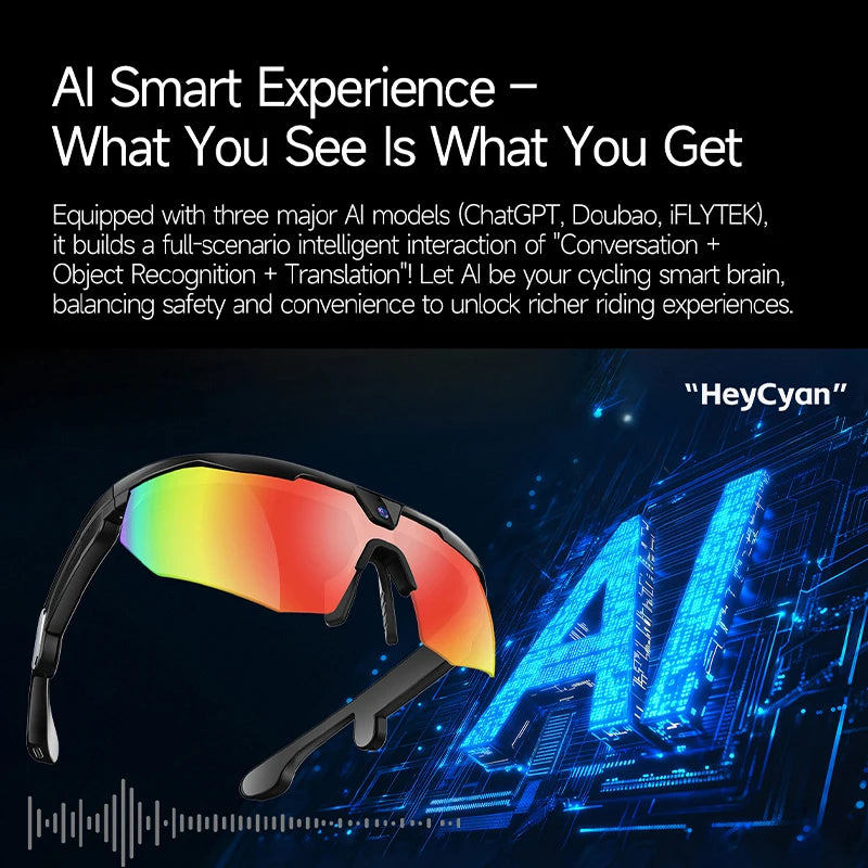 2026 AI Smart Glasses 800W Camera Anti-shake Cycling Video&Photo Al Voice Wake-Up IP66 Dust Water Sweat Resistant Smart Glasses