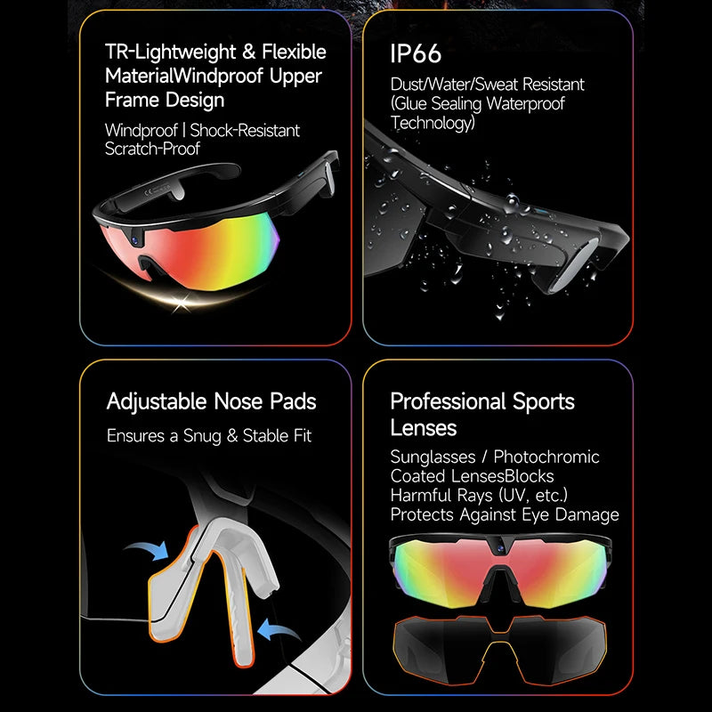 2026 AI Smart Glasses 800W Camera Anti-shake Cycling Video&Photo Al Voice Wake-Up IP66 Dust Water Sweat Resistant Smart Glasses