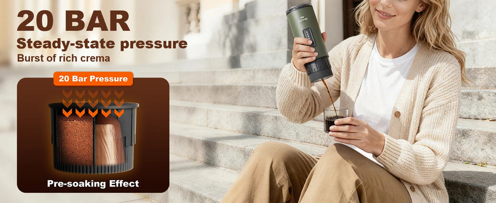 portable espresso machine, 3-in -1 coffee machine set, with carrying bag and coffee holder, coffee machine suitable for grinding