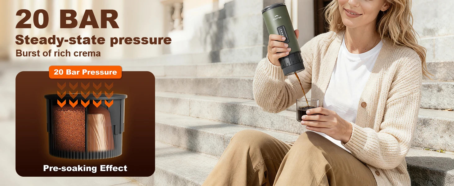 portable espresso machine, 3-in -1 coffee machine set, with carrying bag and coffee holder, coffee machine suitable for grinding