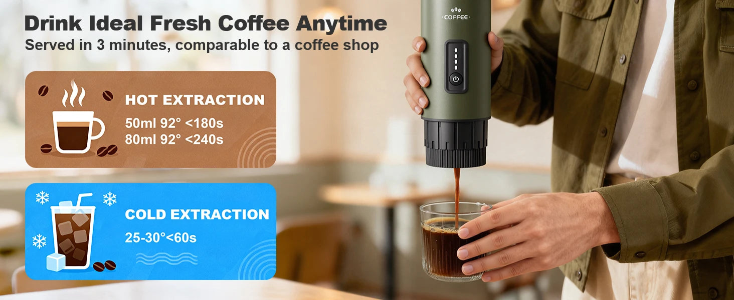 portable espresso machine, 3-in -1 coffee machine set, with carrying bag and coffee holder, coffee machine suitable for grinding