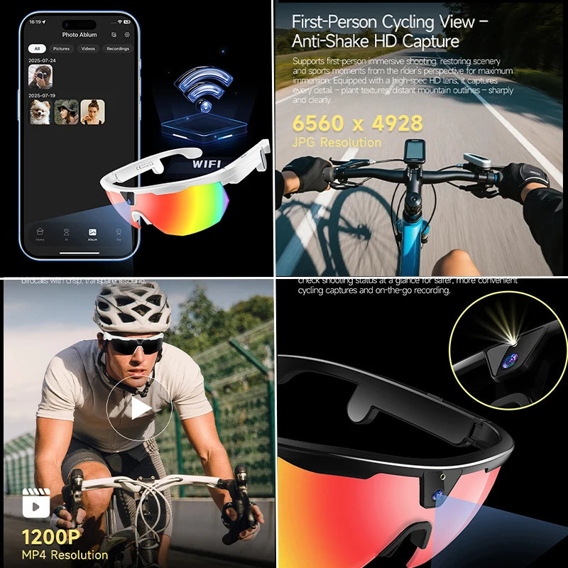 2026 AI Smart Glasses 800W Camera Anti-shake Cycling Video&Photo Al Voice Wake-Up IP66 Dust Water Sweat Resistant Smart Glasses
