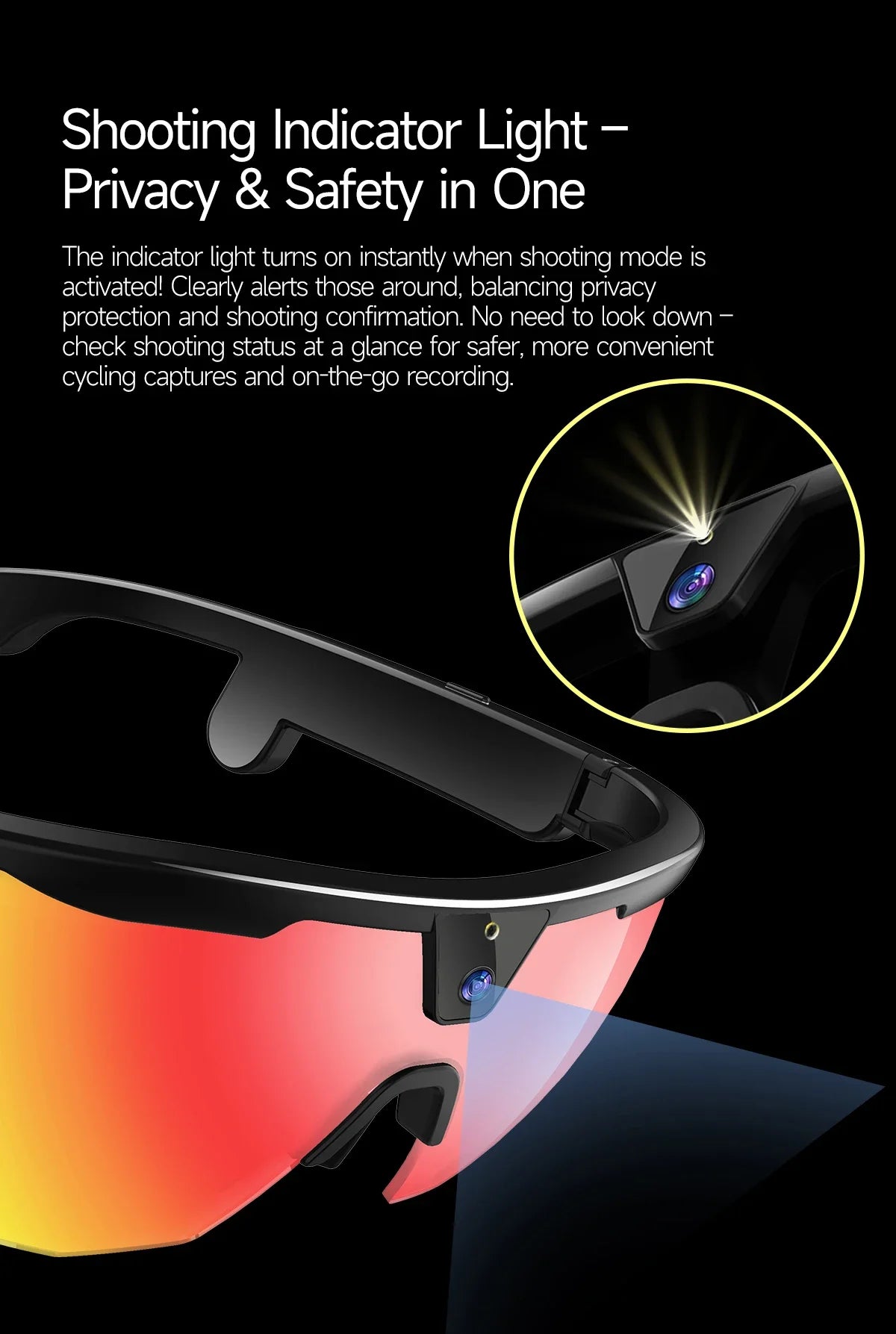 2026 AI Smart Glasses 800W Camera Anti-shake Cycling Video&Photo Al Voice Wake-Up IP66 Dust Water Sweat Resistant Smart Glasses