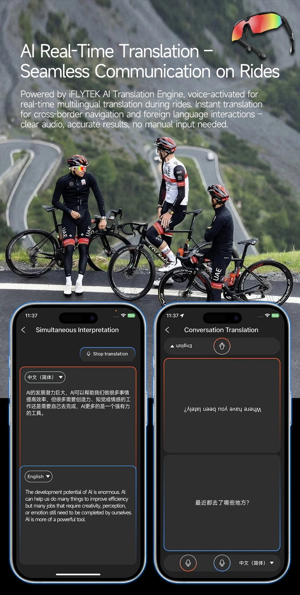 2026 AI Smart Glasses 800W Camera Anti-shake Cycling Video&Photo Al Voice Wake-Up IP66 Dust Water Sweat Resistant Smart Glasses