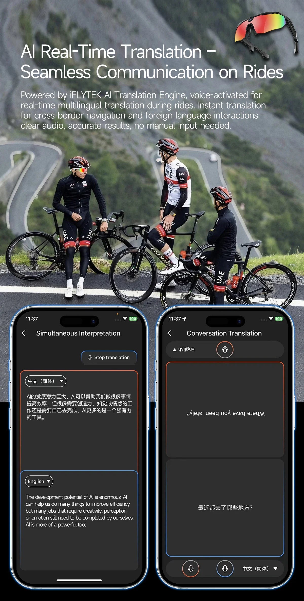 2026 AI Smart Glasses 800W Camera Anti-shake Cycling Video&Photo Al Voice Wake-Up IP66 Dust Water Sweat Resistant Smart Glasses
