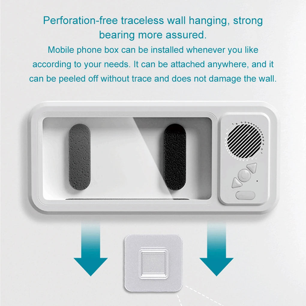 Shower Phone Holder with Bluetooth Speaker IPX4 Waterproof Anti-Fog Touch Screen Wall Mount Phone Holder for Shower Bathroom 
﻿