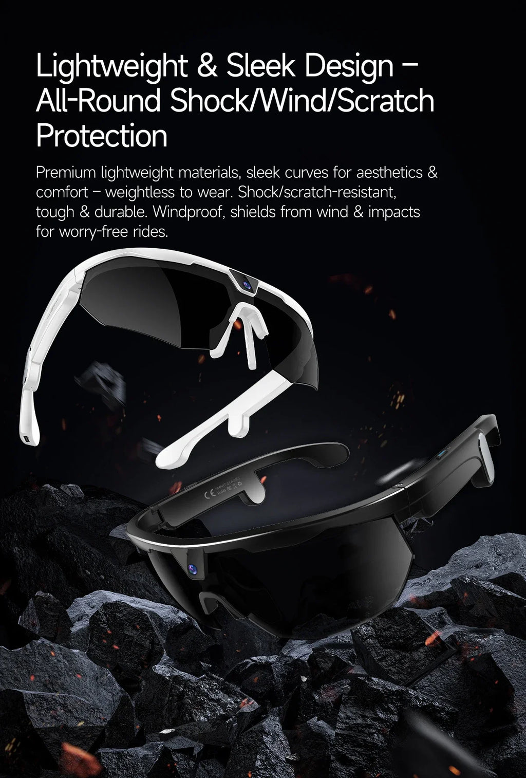 2026 AI Smart Glasses 800W Camera Anti-shake Cycling Video&Photo Al Voice Wake-Up IP66 Dust Water Sweat Resistant Smart Glasses