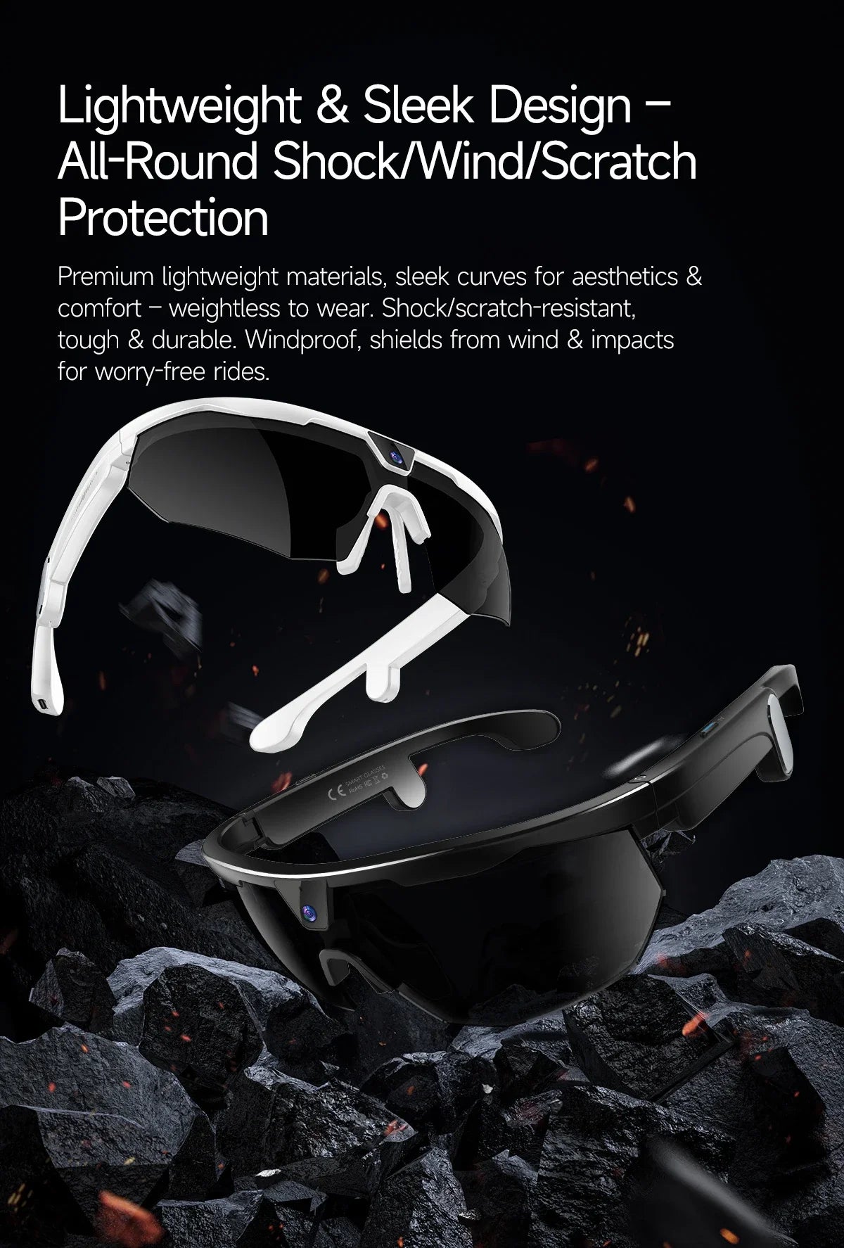 2026 AI Smart Glasses 800W Camera Anti-shake Cycling Video&Photo Al Voice Wake-Up IP66 Dust Water Sweat Resistant Smart Glasses