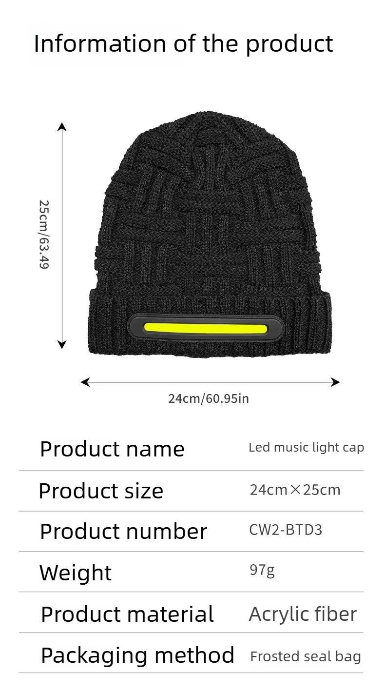 Bluetooth LED Beanie Hat Wireless Music Calls Headlamp Knitted Warm Winter Outdoor Night Sports for Men Women Adults