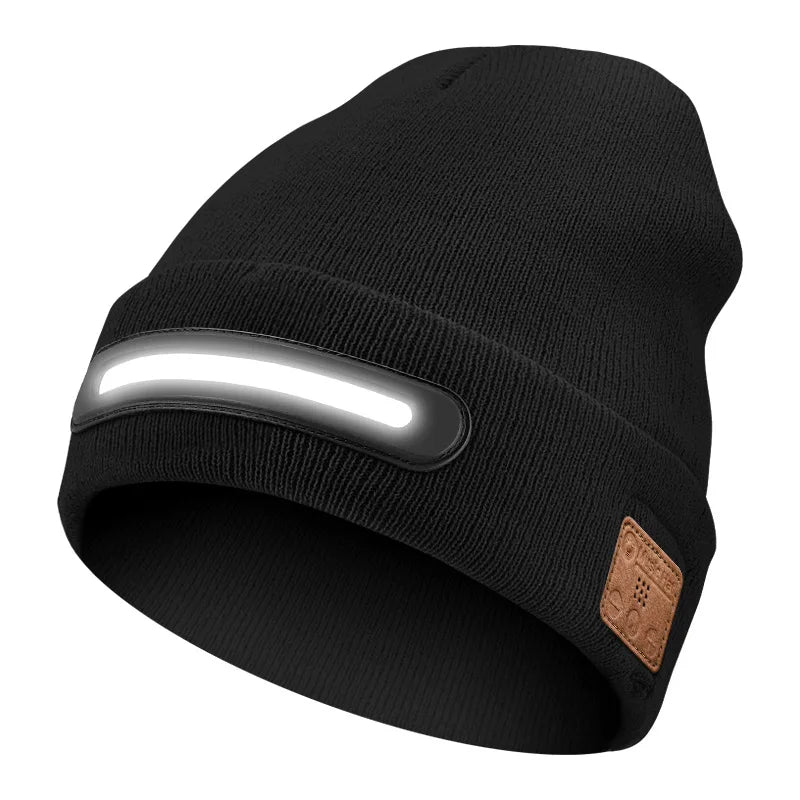 Bluetooth LED Beanie Hat Wireless Music Calls Headlamp Knitted Warm Winter Outdoor Night Sports for Men Women Adults