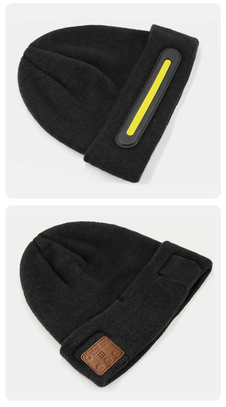 Bluetooth LED Beanie Hat Wireless Music Calls Headlamp Knitted Warm Winter Outdoor Night Sports for Men Women Adults