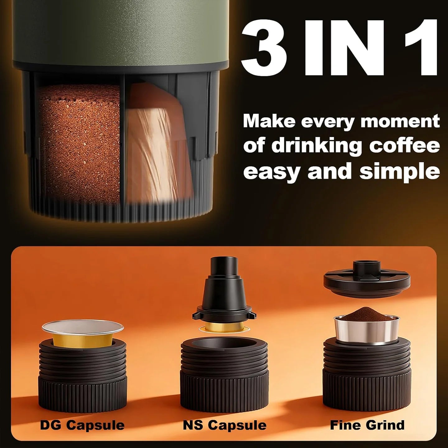 portable espresso machine, 3-in -1 coffee machine set, with carrying bag and coffee holder, coffee machine suitable for grinding