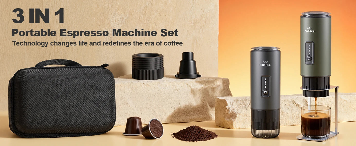 portable espresso machine, 3-in -1 coffee machine set, with carrying bag and coffee holder, coffee machine suitable for grinding