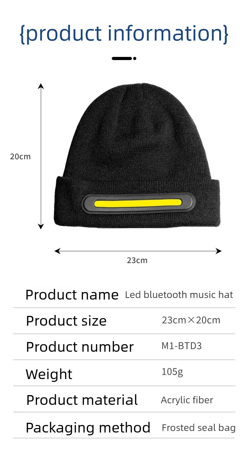 Bluetooth LED Beanie Hat Wireless Music Calls Headlamp Knitted Warm Winter Outdoor Night Sports for Men Women Adults