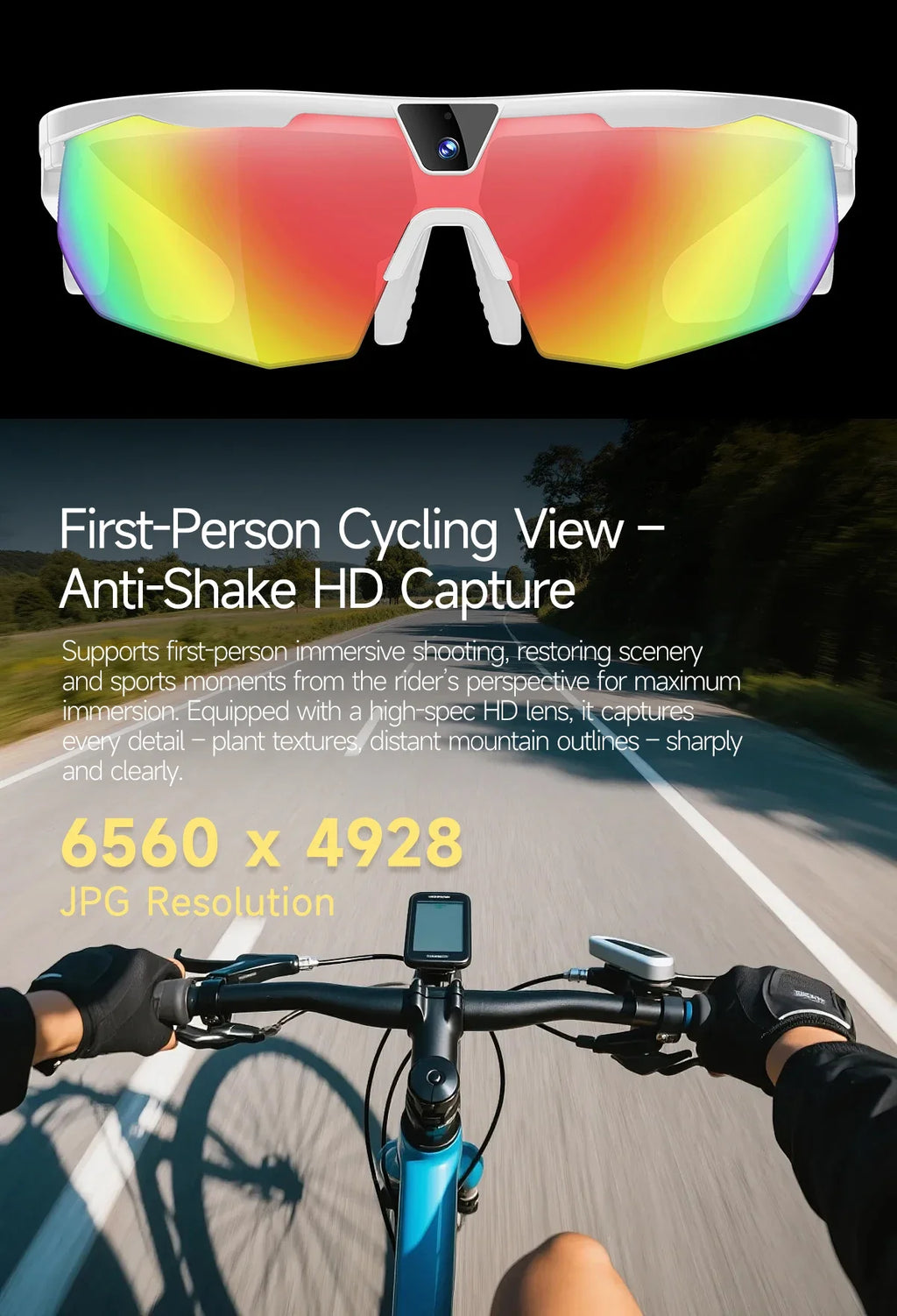 2026 AI Smart Glasses 800W Camera Anti-shake Cycling Video&Photo Al Voice Wake-Up IP66 Dust Water Sweat Resistant Smart Glasses
